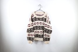 Vtg 50s 60s Streetwear Mens 2XL Chunky Hand Knit Wool Cowichan Sweater Geometric - £102.83 GBP