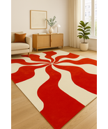 Retro Orange &amp; White Swirl Rug – Hand-Tufted 70s Inspired Wavy Area Rug - $439.00+