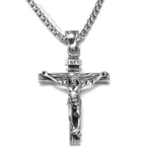 Stainless Steel Silver Plated Cross Pendant Necklace  Jesus Pendant with Chain - £19.56 GBP
