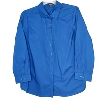 Roamans Womens Blouse Size 20W Long Sleeve Button Front Collared Solid Blue - £10.44 GBP