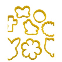 Lot of 8 yellow plastic Easter Cookie Cutters Cross, Bunny, Butterfly, Sun, Tuli - $11.82