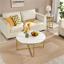 Gold Marble Table Modern X-Base Faux Marble Coffee Table W/Sturdy Metal ... - £116.21 GBP