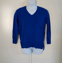 Maison Jules Women&#39;s Long Sleeve V-neck Side Slits Egyptian Blue Sweater Size XS - £9.30 GBP