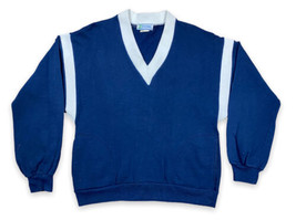 Vintage 90s Sweatshirt Varsity Preppy Tennis V-Neck Sweater Mens Sz M Po... - £19.46 GBP