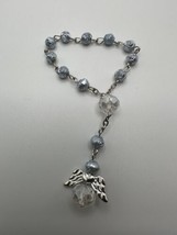 Vintage Small Pocket Blue Iridescent Rose Rosary Prayer Beads Angel - $19.80