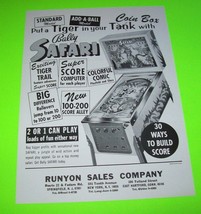 Safari Pinball FLYER Original Vintage Retro Game Tiger Jungle Art Sheet ... - $40.50