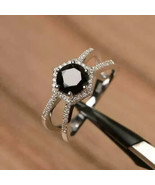 2.5 Ct Lab-Created Black Diamond Halo Engagement Ring 14K White Gold Plated - $151.53 CAD