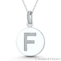 Initial Letter &quot;F&quot; CZ Crystal 925 Sterling Silver Rhodium 28x18mm Circle Pendant - £20.90 GBP+