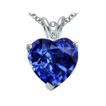 4CT Heart Shape Blue Sapphire Pendant 14K WG Plated 925 Silver Basket Setting  - £38.92 GBP