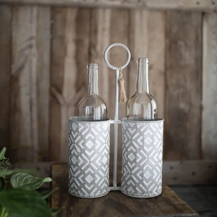 2 Bottle BoHo Style White Metal Wine Caddy