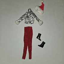 VTG Barbie Fashion Avenue Winter Outfit Black Zebra Print Jacket Red Pants Santa - £15.83 GBP