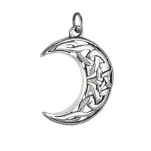 Celtic Moon Necklace Silver Stainless Steel Crescent Knot Pentacle Charm Pendant - £12.74 GBP