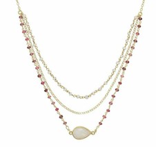 14K Yellow Gold Filled Rainbow Moonstone &amp; Tourmaline Layered Necklace 16&quot; + 2&quot;  - £201.42 GBP