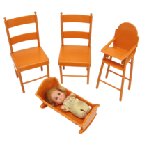 Vintage 1973 Mattel Sunshine Family Plastic Brown Chairs Highchair Bassinet Baby - £22.38 GBP