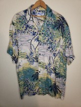 VTG Utility Hawaiian Shirt Mens  XL Tropical Short Sleeve Abstract Painted WAVES - £12.84 GBP