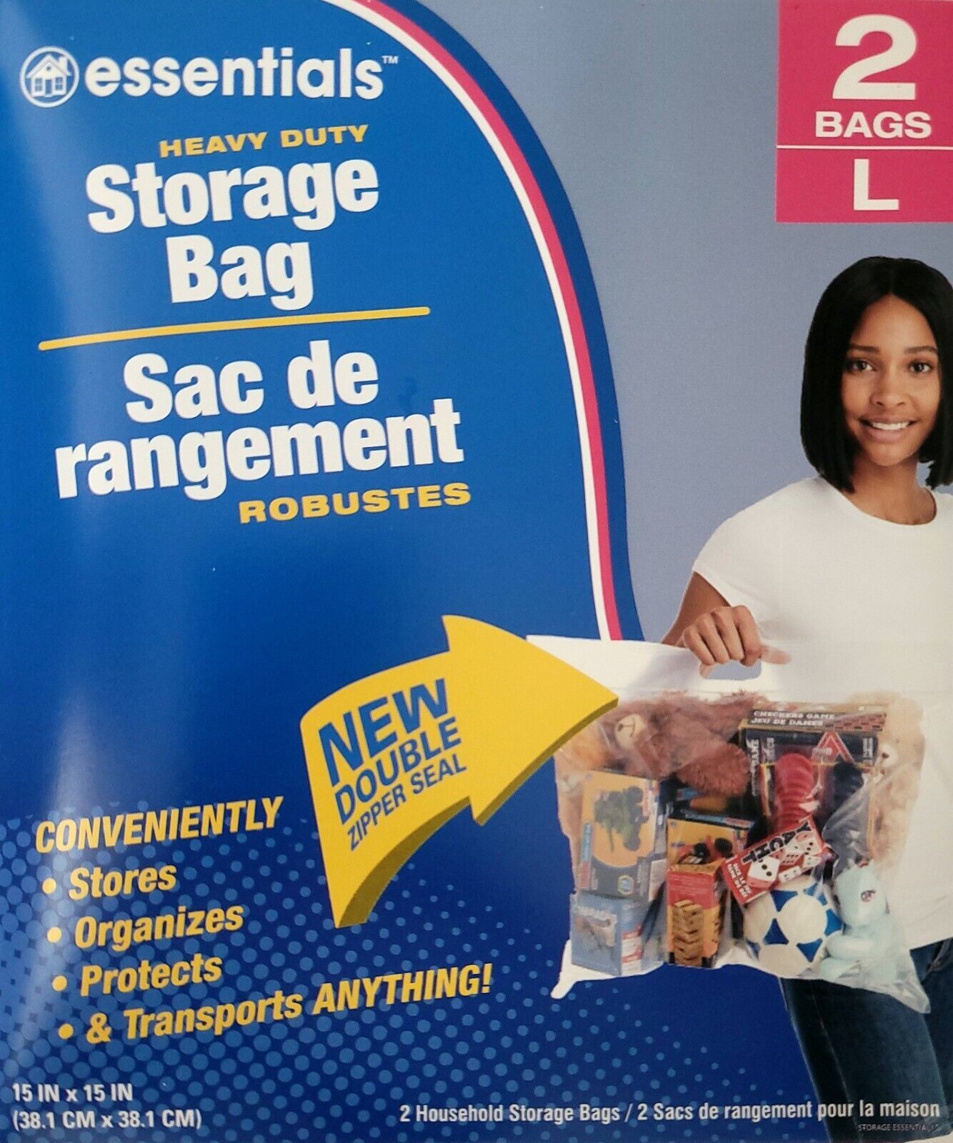 XLarge Storage Bags Heavy Duty Clear Plastic Zip-Lock w Handle 15”x15” 2... - $3.46