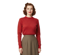 VTG Jade Shetland Wool Red Intarsia Sweater 40s Look Knit Grandpacore Un... - $74.20