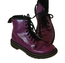Dr Martens Boots Youth 2 Purple Faux Leather AirWair Combat Unisex Patent Zip - £22.36 GBP