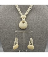 Beaded Necklace Earring Set Pierced Ear White Pendant Modernist Multi St... - $464.71 MXN