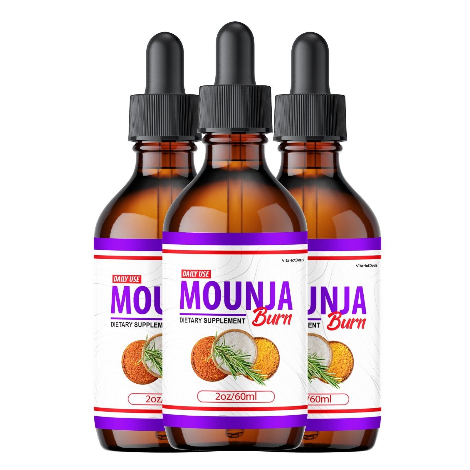 3 Pack Mounja Burn Drops for Overall Wellness & Energy Supplement 60 ML
