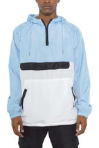 Men&#39;s Light Blue &amp; White Color Block Anorak Jacket Pullover Windbreaker - £28.59 GBP