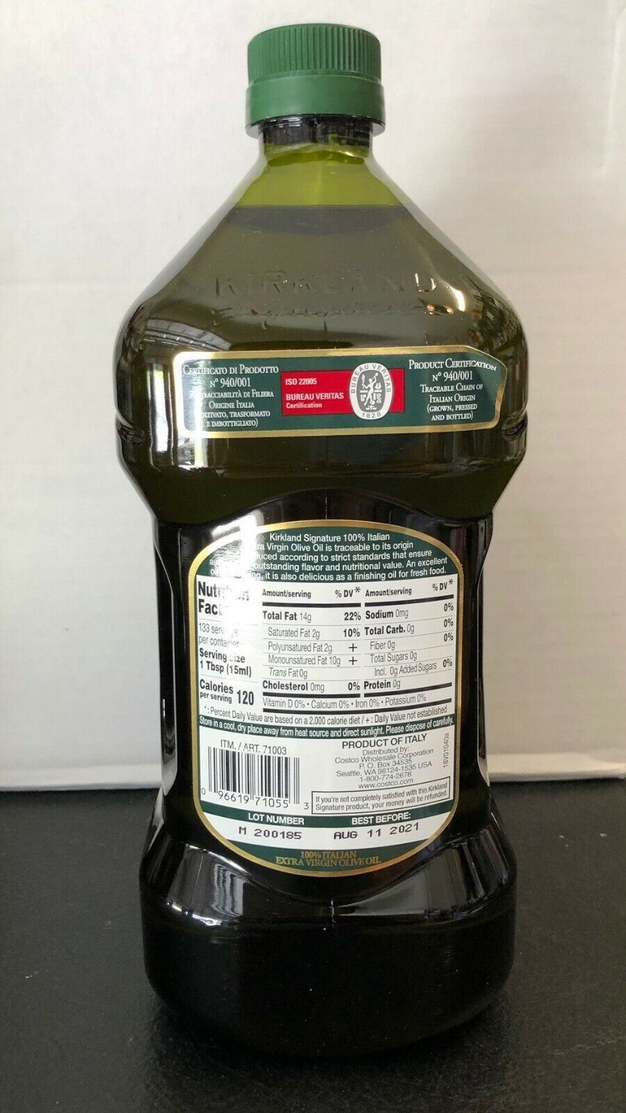 Kirkland Signature Italian Extra Virgin Olive Oil 2 Liter, Cold