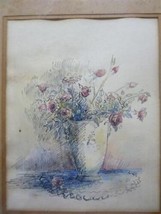 Vintage Shoshana Yadin Israeli Painting Vase &amp;Red Roses - $71.79