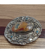 Paige Wallace Belt Buckle Turquoise and Agate Gemstone 4x3 80s VTG Germa... - $280.49