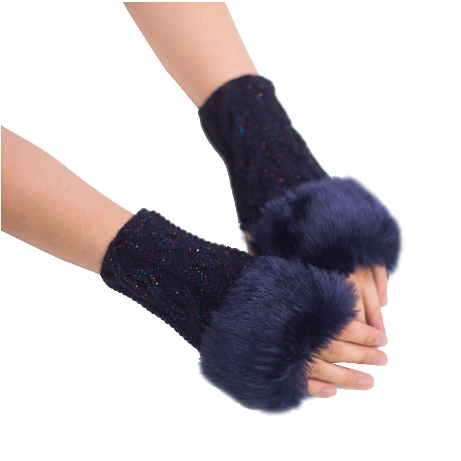 Wholesale Half-finger Gloves Women Winter Keep Warm Gloves Sexy Faux Rabbit Fur - £13.75 GBP+