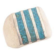 925 Sterling Silver Vintage Ring MEXICO Crushed Turquoise Inlay Sz 12.5 ... - $90.13