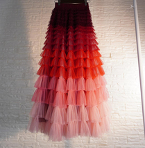 Red Tiered Tulle Skirt Outfit Women Plus Size Layered Tulle Maxi Skirt image 2