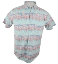 Molokai Surf Co Men Hawaiian camp shirt p2p 21 M pink flamingo tropical scenic - £18.17 GBP