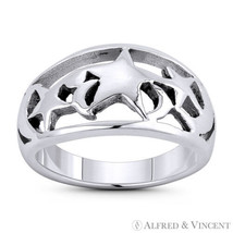Star &amp; Waxing Crescent Moon Phase Charm Band 925 Sterling Silver Right-Hand Ring - £23.49 GBP