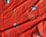 Vintage 1970s Polyester Knit Lycra Fabric Red with Blue Floral Print  1 ... - £21.05 GBP