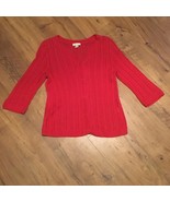 Red Loose Knit Button Front Cardigan Summer Sweater Career Wear Ladies S... - $388.69 MXN