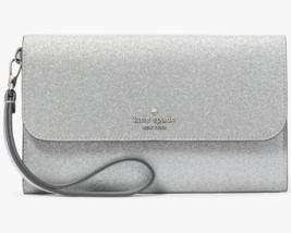 Kate Spade Glimmer Boxed Medium Flap Wristlet Silver Wallet KE447 NWT $199 MSRP - £47.36 GBP