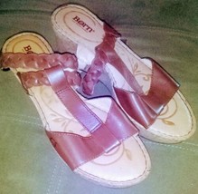 Born Shoes 10Med Platform Cork Strappy Brown Leather Heels - £35.38 GBP