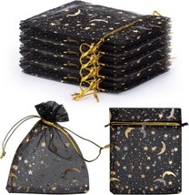Celestial Organza Gift Bags Jewelry Drawstring Sack Sheer Party Favors Black 5pc - £3.09 GBP