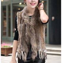 HSPL Vest Real Rabbit Women Gilet With Trimming Tassels Female Waistcoat Lady Re - £71.88 GBP