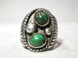 Vintage Sterling Silver Old Pawn Green Turquoise Mens Ring Size 9 K106 - £119.77 GBP