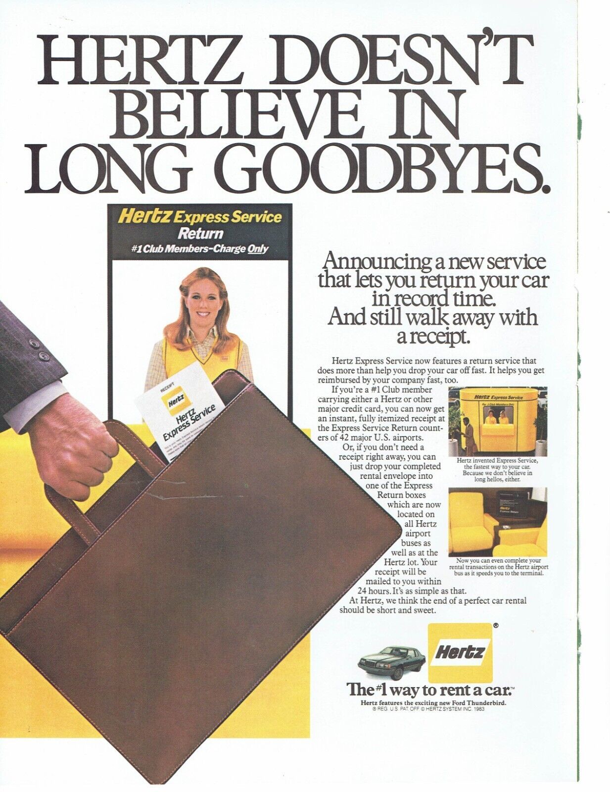 1983 Hertz Rental Car Print Ad 8.5&quot; x 11&quot; - $18.75