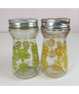 Vintage 1960s Yellow &amp; Green Floral Daisy Glass Salt &amp; Pepper Shakers - €13,22 EUR
