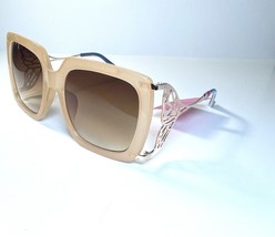 NEW BETSEY JOHNSON Beige Gold Butterfly BJ104 Oversized Sunglasses + Case - $49.99