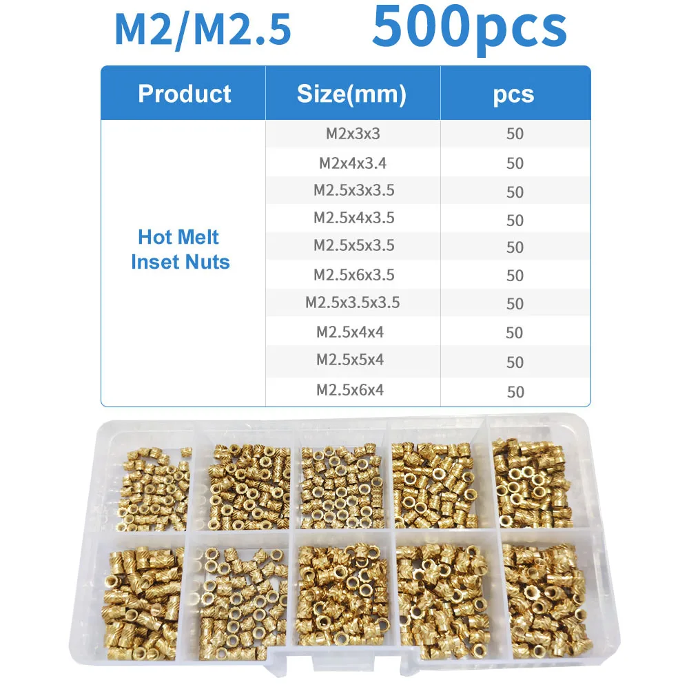 House Home 90/500 Pcs M2 M2.5 M3 M4 M5 M6 BrA Hot Melt Inset Nuts Aortment Kit T - £29.64 GBP
