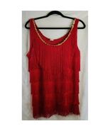 Vintage Womens Red Embellished Gold Sequin Layered Fringe Tank Top - $635.62 MXN