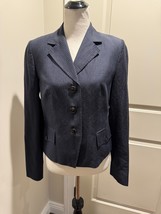 Max Mara Cotton Navy Blue Pinstripes Blazer Jacket Sz 10 Italy Officecore - $2,560.83 MXN