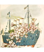 1900s Birthday Greeting Card Postcard Nautical Flower Ship Gilded Epheme... - €21,44 EUR