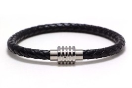 Stainless Steel Bracelet, Men&#39;s Leather Bracelet,Magnetic Clasp, Mens Bracelet,  - £9.98 GBP