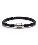 Stainless Steel Bracelet, Men&#39;s Leather Bracelet,Magnetic Clasp, Mens Br... - £9.82 GBP