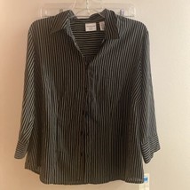Covington Women’s Long Sleeve Shirt 16 16W New NWT Black &amp; White Stripes - £7.44 GBP